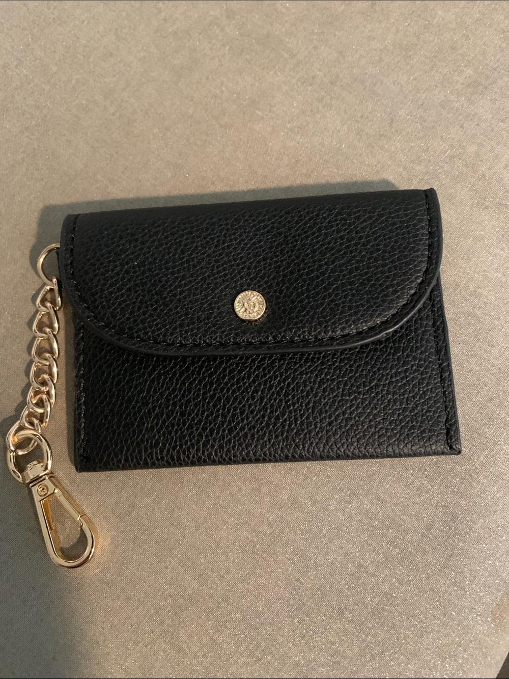 Anne Klein Black Pebbled Card Case with Logo Interior